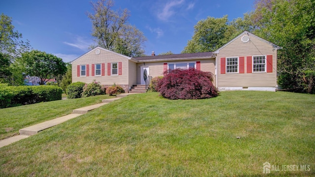 9 Salem Rd, East Brunswick, NJ 08816 - ranch-style house with crawl space, a front yard, and a chimney