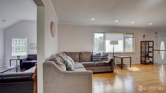 9 Salem Rd, East Brunswick, NJ 08816 - living room with light wood-style floors, ornamental molding, baseboards, and recessed lighting