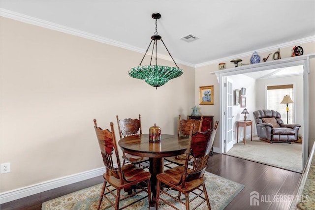 490 Grandin Rd Unit A, Monroe, NJ 08831 - dining space with visible vents, ornamental molding, baseboards, and wood finished floors