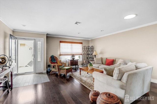 490 Grandin Rd Unit A, Monroe, NJ 08831 - living room with recessed lighting, baseboards, wood finished floors, visible vents, and ornamental molding