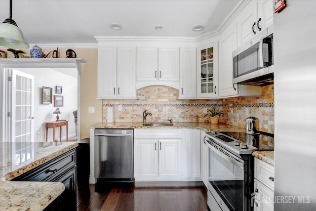 490 Grandin Rd Unit A, Monroe, NJ 08831 - kitchen with white cabinets, appliances with stainless steel finishes, glass insert cabinets, and a sink