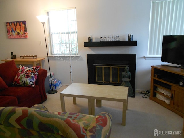 4222 N Bayberry Ct N, South Brunswick, NJ 08852 - living room featuring carpet flooring and a glass covered fireplace