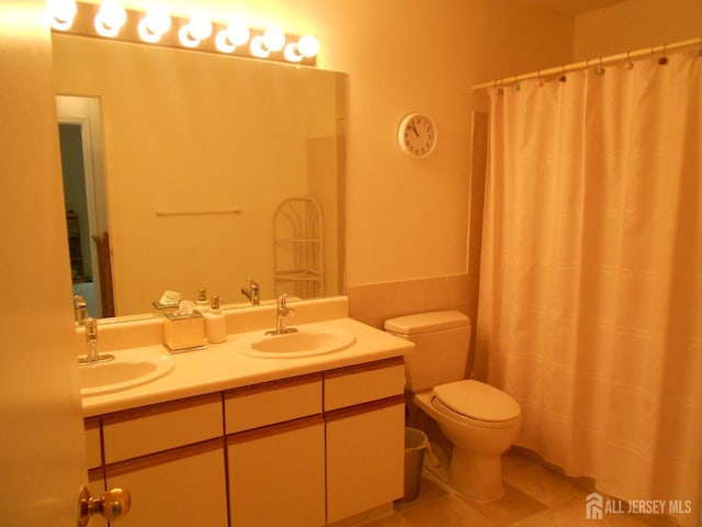 4222 N Bayberry Ct N, South Brunswick, NJ 08852 - bathroom featuring double vanity, tile patterned flooring, and a shower with shower curtain