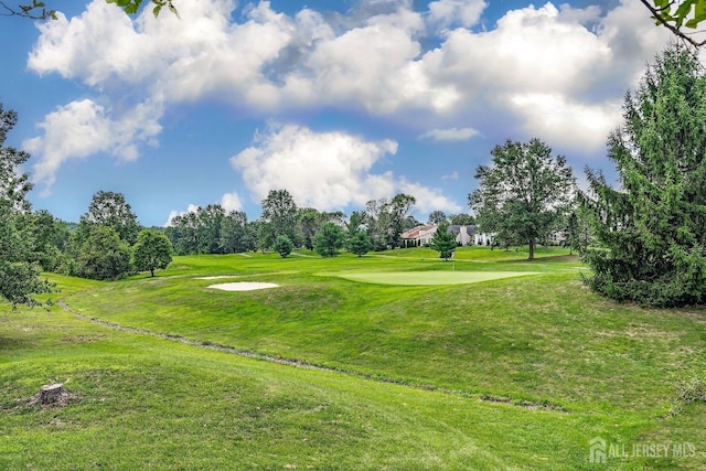 view of property's community featuring a lawn and golf course view