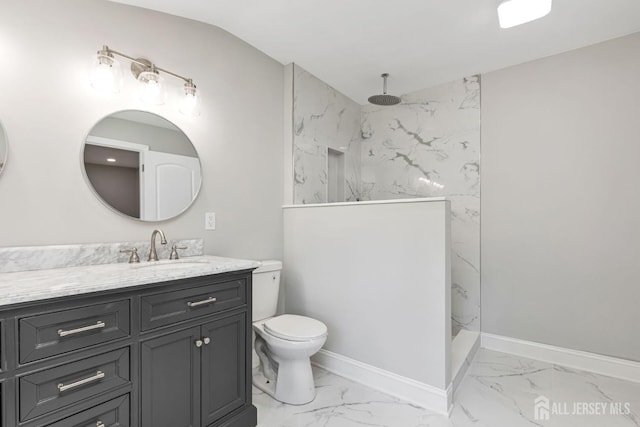 141 Day St, South Plainfield, NJ 07080 - full bath with marble look tiles, vanity, a marble finish shower, and toilet