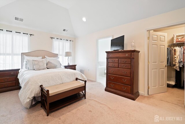 4 Sandra Ct Unit 2743, Old Bridge, NJ 08857 - bedroom featuring light colored carpet, lofted ceiling, a walk in closet, ensuite bath, and baseboards