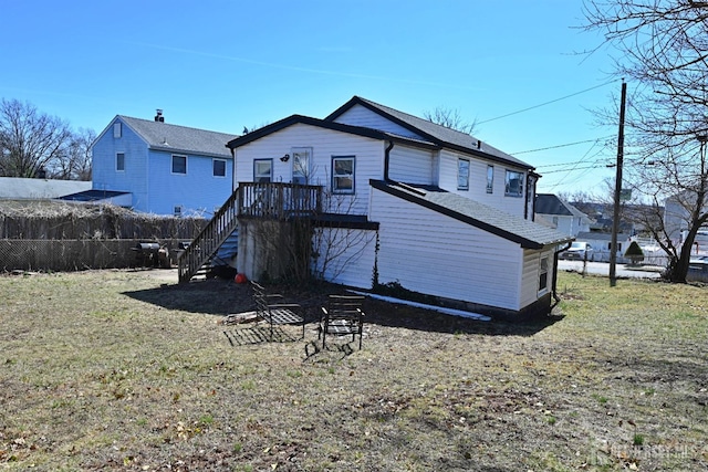 back of house with stairway and a deck