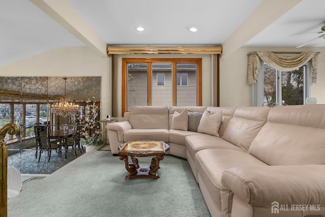 3 Hansen Rd, Old Bridge, NJ 08857 - carpeted living room featuring a ceiling fan, a chandelier, and recessed lighting