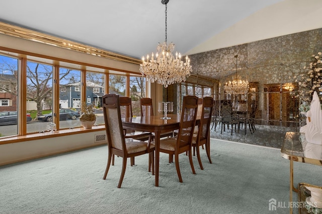 3 Hansen Rd, Old Bridge, NJ 08857 - carpeted dining room with a chandelier, lofted ceiling, and healthy amount of natural light