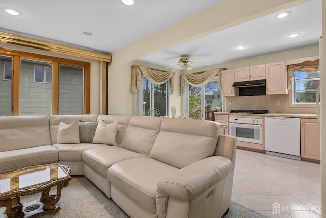 3 Hansen Rd, Old Bridge, NJ 08857 - living area featuring recessed lighting, healthy amount of natural light, a ceiling fan, and light tile patterned floors