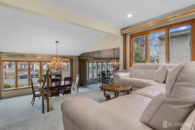 3 Hansen Rd, Old Bridge, NJ 08857 - living room featuring a chandelier, carpet flooring, and recessed lighting
