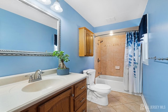 553 Harrison Ave, South Plainfield, NJ 07080 - bathroom with tile patterned flooring, toilet, vanity, and shower / bath combo with shower curtain
