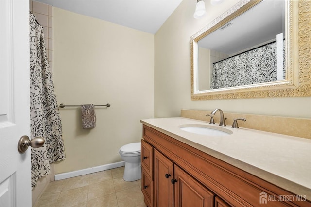 bathroom featuring vanity, toilet, and tile patterned flooring