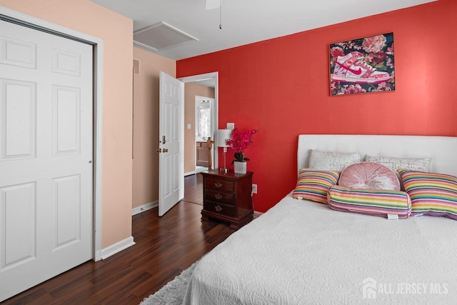 15 Homestead Dr, Burlington Twp, NJ 08068 - bedroom featuring attic access, wood finished floors, ceiling fan, and baseboards