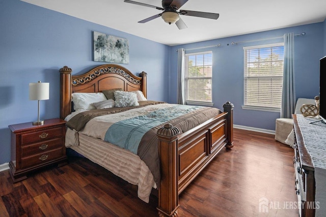 15 Homestead Dr, Burlington Twp, NJ 08068 - bedroom with dark wood-type flooring, baseboards, and a ceiling fan