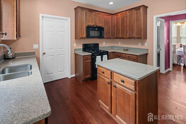 15 Homestead Dr, Burlington Twp, NJ 08068 - kitchen with black appliances, a sink, dark wood-type flooring, recessed lighting, and a kitchen island