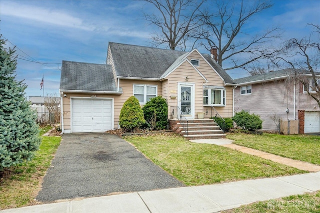 1332 Crescent Ave, Roselle, NJ 07203 - view of front facade featuring a garage, a front lawn, asphalt driveway, and a shingled roof