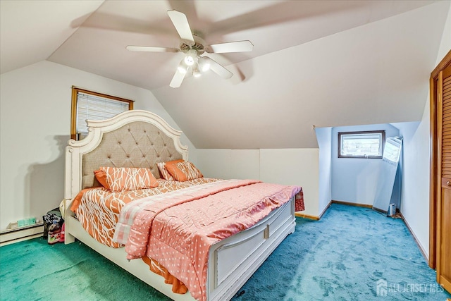 1332 Crescent Ave, Roselle, NJ 07203 - bedroom with light colored carpet, lofted ceiling, a ceiling fan, and baseboards