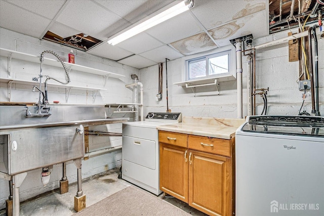 1332 Crescent Ave, Roselle, NJ 07203 - basement with washer / clothes dryer and a paneled ceiling