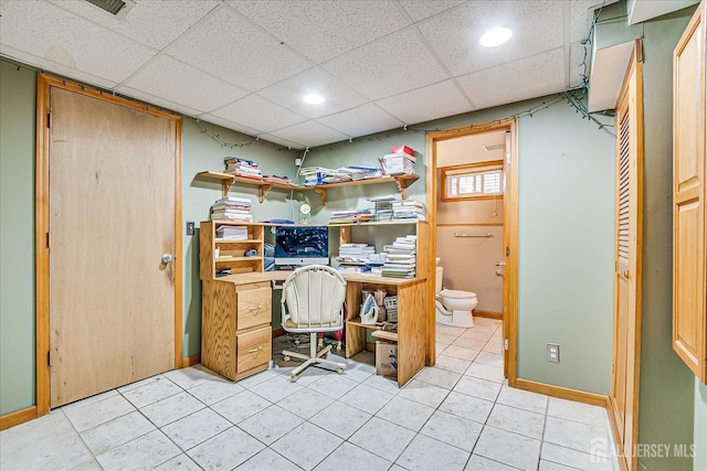 1332 Crescent Ave, Roselle, NJ 07203 - office area featuring light tile patterned flooring, recessed lighting, baseboards, and a drop ceiling