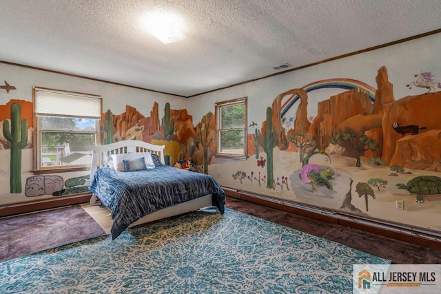 14 Fisher Ave, Middlesex, NJ 08846 - carpeted bedroom featuring a textured ceiling, crown molding, and multiple windows