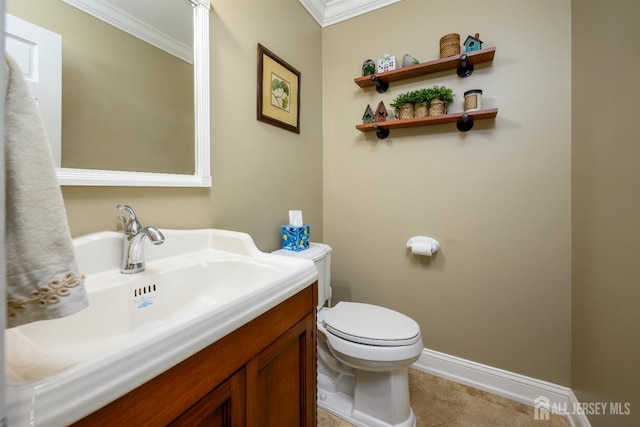 7 Manor Ct, Old Bridge, NJ 08857 - bathroom featuring ornamental molding, toilet, baseboards, vanity, and tile patterned floors