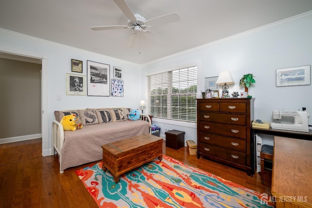 7 Manor Ct, Old Bridge, NJ 08857 - bedroom featuring wood finished floors, crown molding, baseboards, and ceiling fan