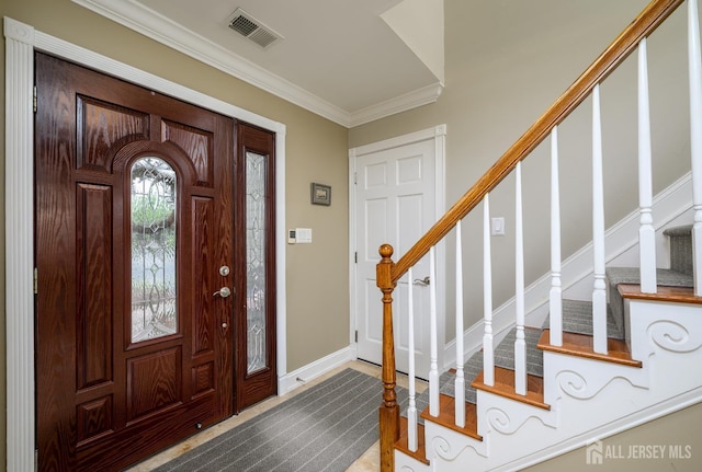 7 Manor Ct, Old Bridge, NJ 08857 - foyer featuring stairs, baseboards, and ornamental molding