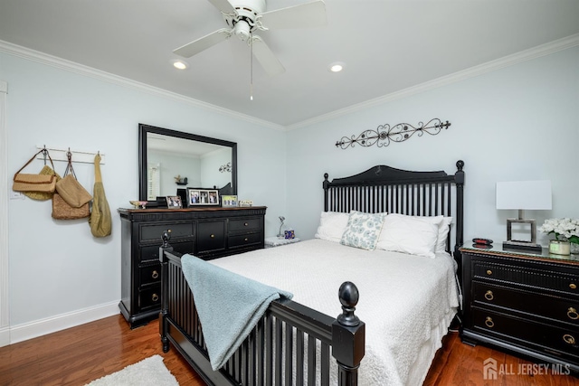 7 Manor Ct, Old Bridge, NJ 08857 - bedroom with crown molding, dark wood-type flooring, a ceiling fan, recessed lighting, and baseboards