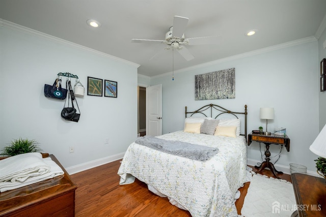7 Manor Ct, Old Bridge, NJ 08857 - bedroom featuring wood finished floors, baseboards, ornamental molding, recessed lighting, and ceiling fan
