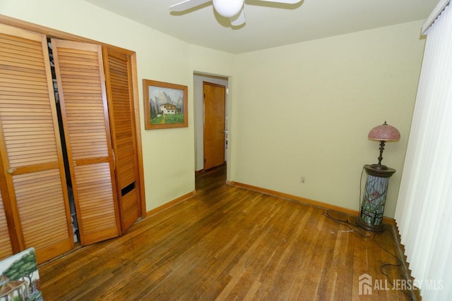35 Barkalow St, South Amboy, NJ 08879 - unfurnished bedroom featuring hardwood / wood-style floors, a closet, baseboards, and a ceiling fan
