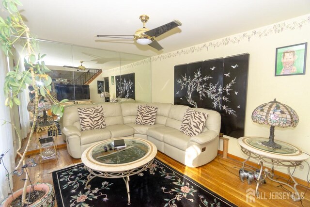 35 Barkalow St, South Amboy, NJ 08879 - living area featuring wood finished floors and a ceiling fan