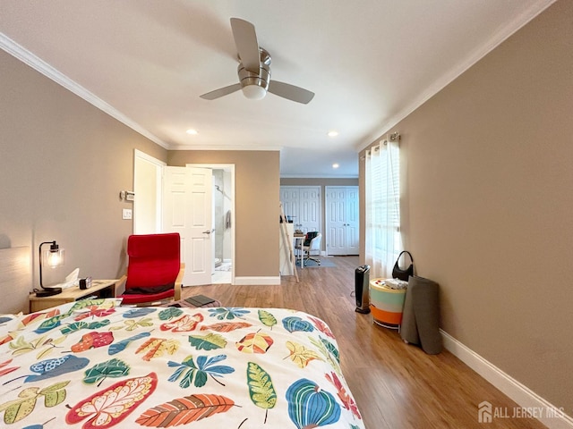 196 Jonathan Pl, Franklin Twsp, NJ 08873 - bedroom featuring crown molding, wood finished floors, recessed lighting, ceiling fan, and a closet
