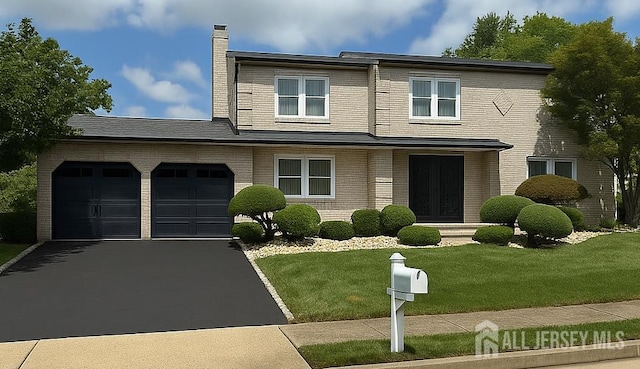 1 Pheasant Dr, Marlboro, NJ 07746 - traditional-style house with a garage, a chimney, asphalt driveway, and brick siding