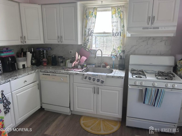 13 Haag St, Sayreville, NJ 08872 - kitchen featuring white appliances, under cabinet range hood, and white cabinetry