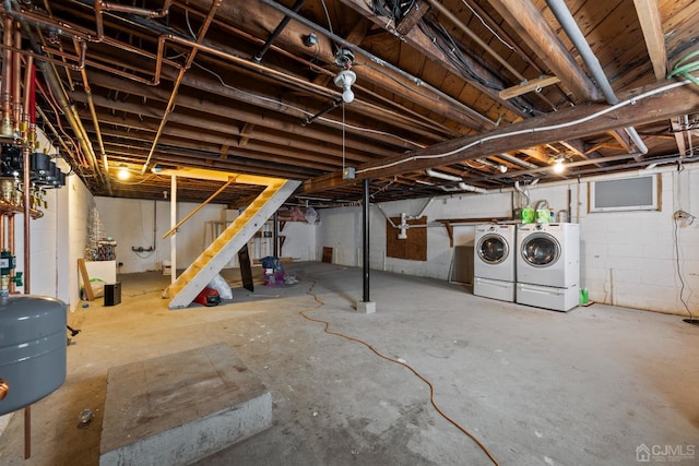 basement featuring washer and dryer