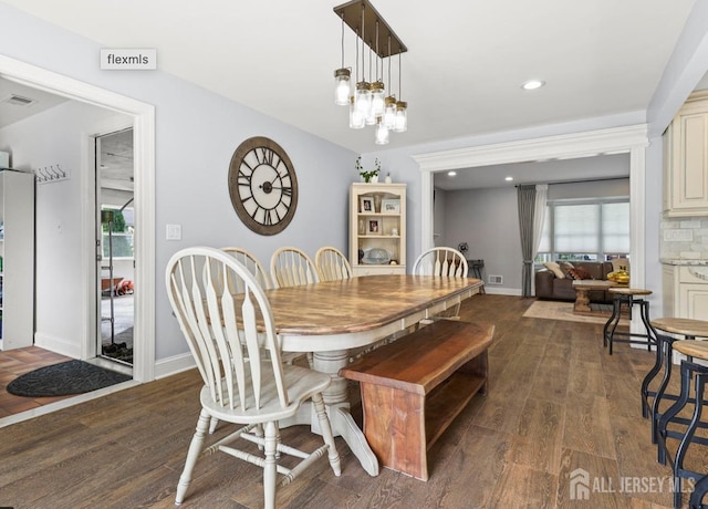 13 Crabtree Rd, Old Bridge, NJ 07747 - dining space with dark wood-type flooring, baseboards, and recessed lighting