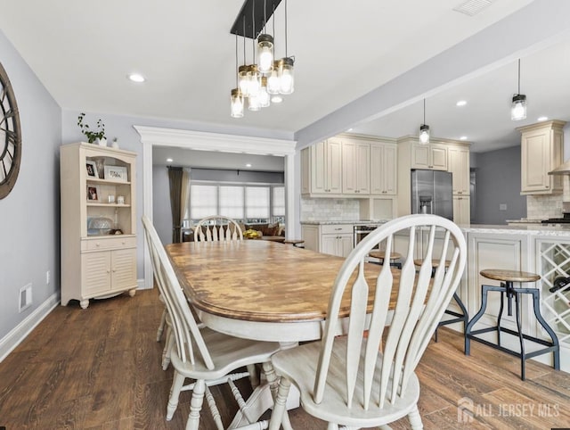 13 Crabtree Rd, Old Bridge, NJ 07747 - dining area with dark wood-style floors, recessed lighting, baseboards, and a chandelier