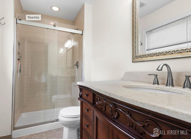 13 Crabtree Rd, Old Bridge, NJ 07747 - full bath featuring toilet, vanity, a shower stall, and recessed lighting