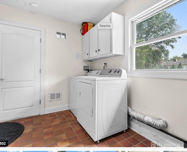 13 Crabtree Rd, Old Bridge, NJ 07747 - washroom with cabinet space, washing machine and clothes dryer, baseboards, and dark tile patterned floors