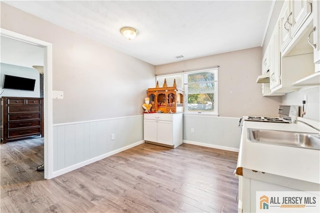 kitchen featuring white cabinets, light hardwood / wood-style floors, and sink