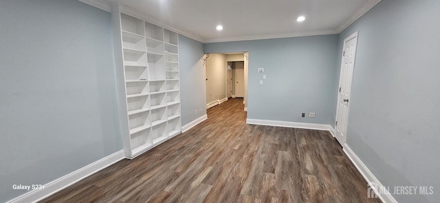 7 Lake Ave Unit Ia, East Brunswick, NJ 08816 - unfurnished room featuring dark wood-style floors, baseboards, crown molding, built in features, and recessed lighting