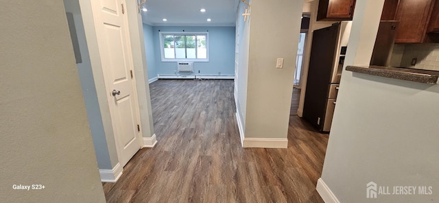 7 Lake Ave Unit Ia, East Brunswick, NJ 08816 - hallway with dark wood-type flooring, baseboards, recessed lighting, a wall mounted AC, and baseboard heating