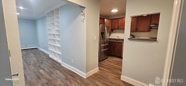 7 Lake Ave Unit Ia, East Brunswick, NJ 08816 - corridor featuring dark wood-style flooring, baseboards, crown molding, a baseboard radiator, and recessed lighting