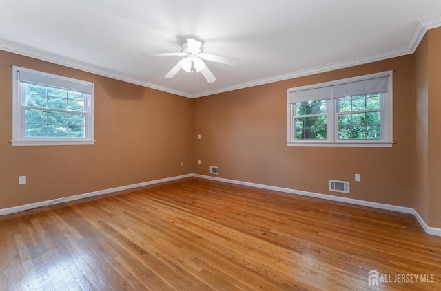 104 Laurel Ave, South Plainfield, NJ 07080 - unfurnished room featuring plenty of natural light, light wood-type flooring, ornamental molding, and ceiling fan