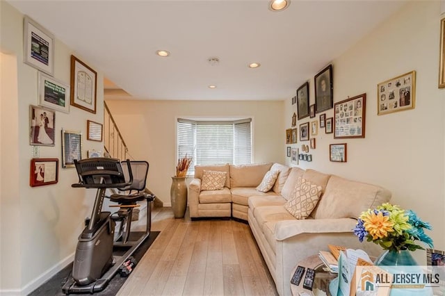 64 Netherwood Cir, Edison, NJ 08820 - living area with recessed lighting, light wood-style floors, and stairs