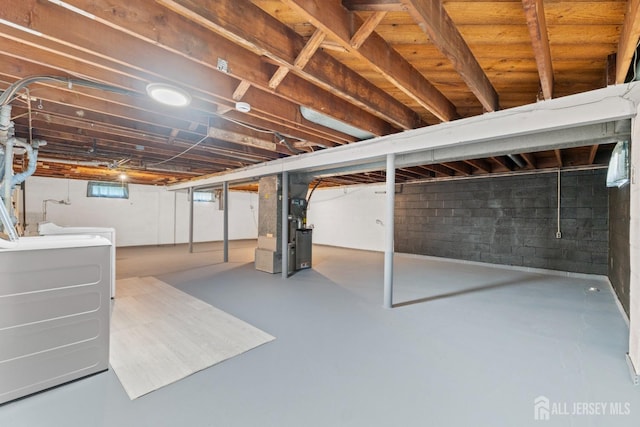 basement with heating unit