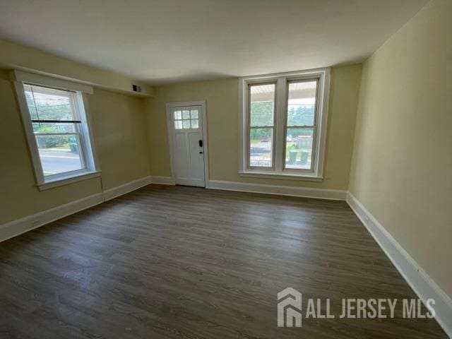 interior space with dark wood-type flooring