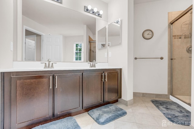 1206 Fir Ct, Franklin Twsp, NJ 08873 - full bathroom with a shower stall, double vanity, and tile patterned flooring