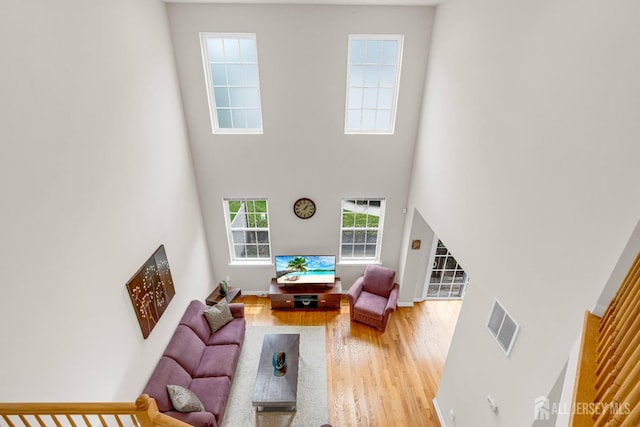 1206 Fir Ct, Franklin Twsp, NJ 08873 - living area with a towering ceiling and light wood-style floors